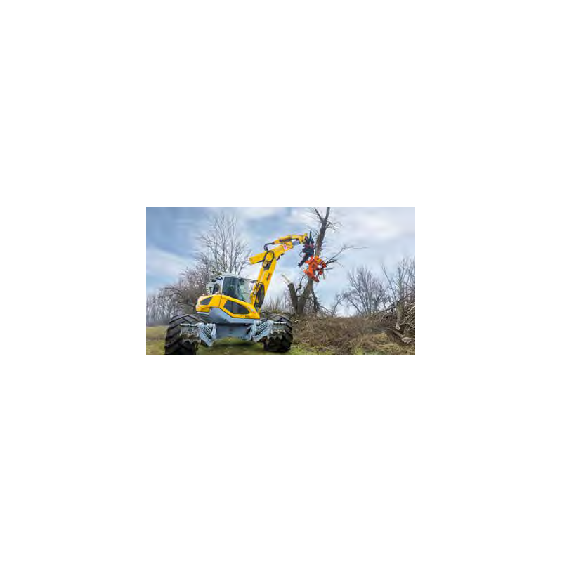 WESTTECH Woodcracker C 300 sur pelle araignée : photographie du catalogue constructeur français.