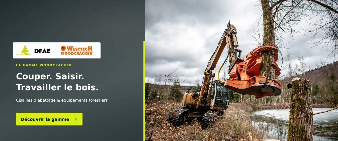 WESTTECH Woodcracker : cisailles d’abattage et équipements forestiers — découvrir la gamme DFAE